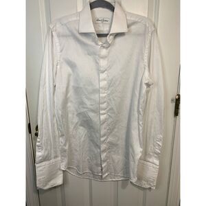 Robert Graham White Paisley Embroidered Tailor Fit Down Dress Shirt 39, 15.5"